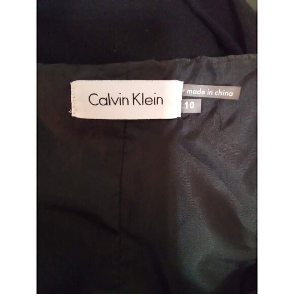 CALVIN Klein Black Knee Length Pleated A-Line Sleeveless Tie Waist Dress Sz 10 - Picture 7 of 9